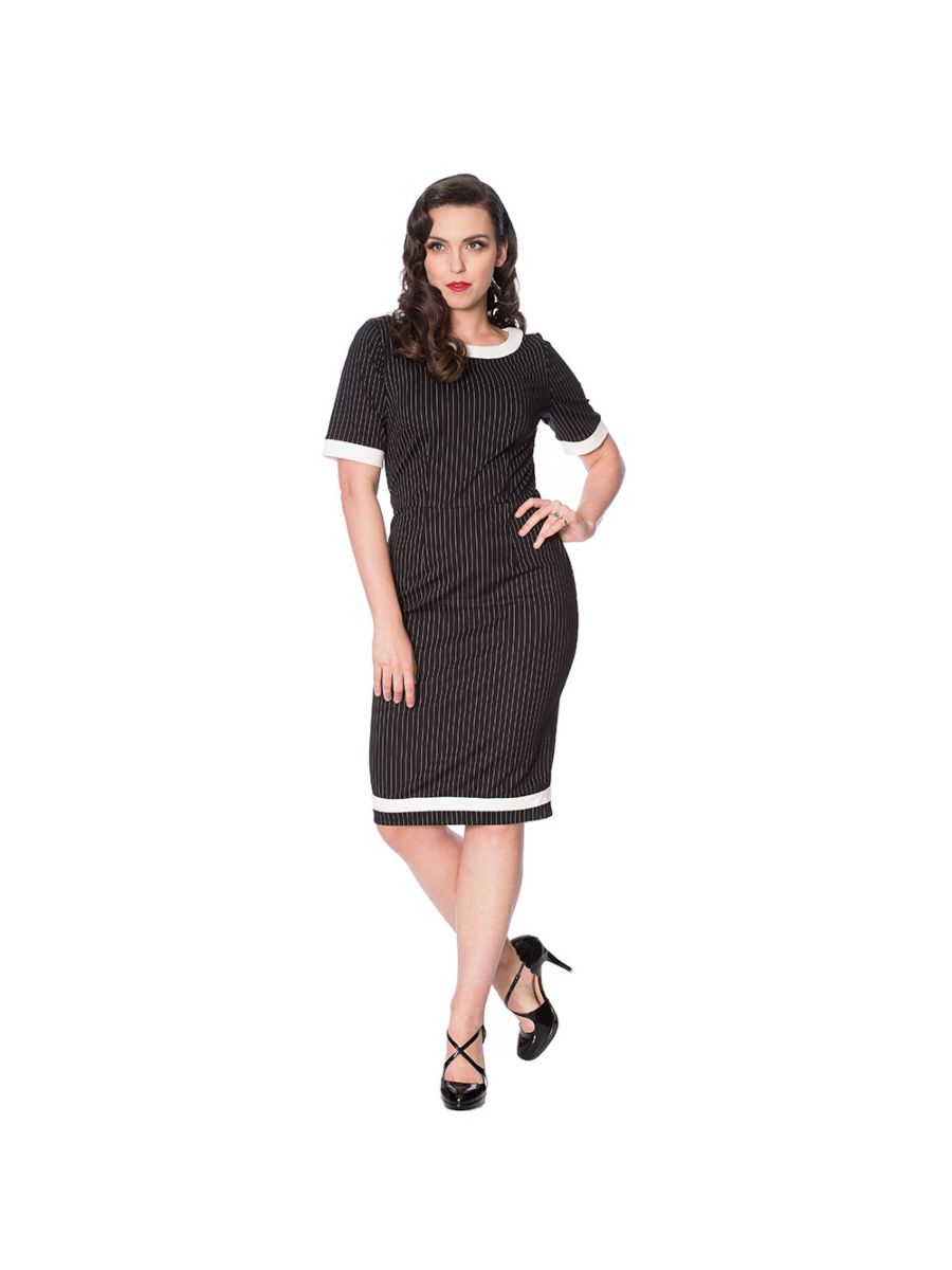 POWER WOMAN PENCIL PINSTRIPE DRESS
