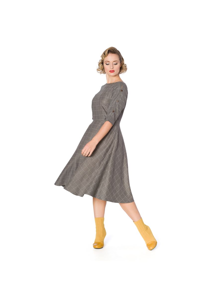LET'S LIBRARY CHEEKY CHECK FIT AND FLARE DRESS
