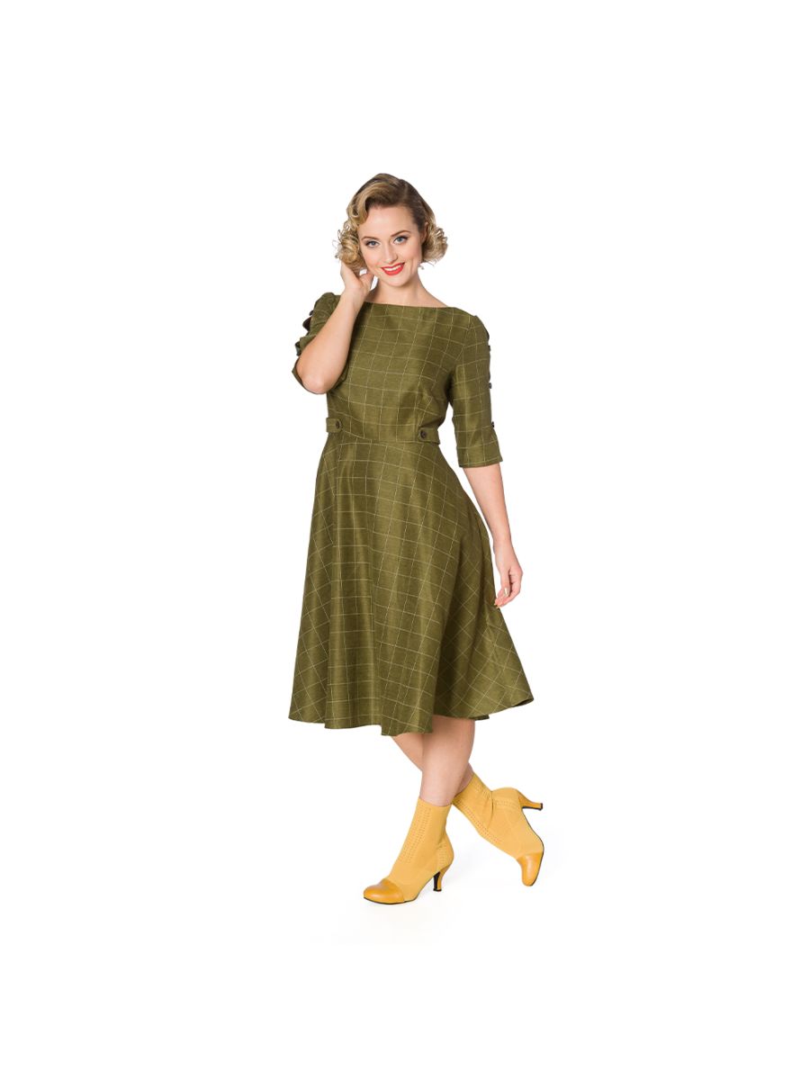 LET'S LIBRARY CHEEKY CHECK FIT AND FLARE DRESS