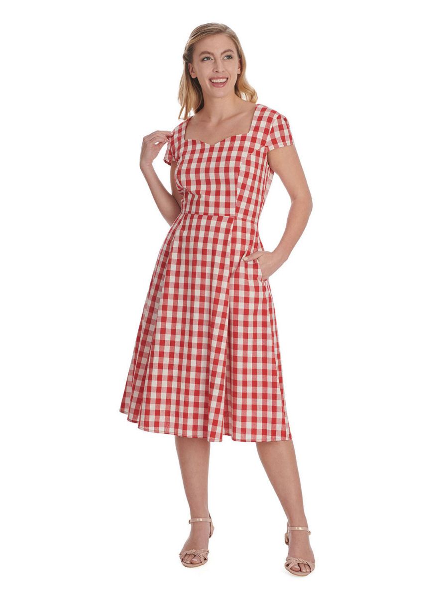 ROW BOAT DATE CHECK SWING DRESS
