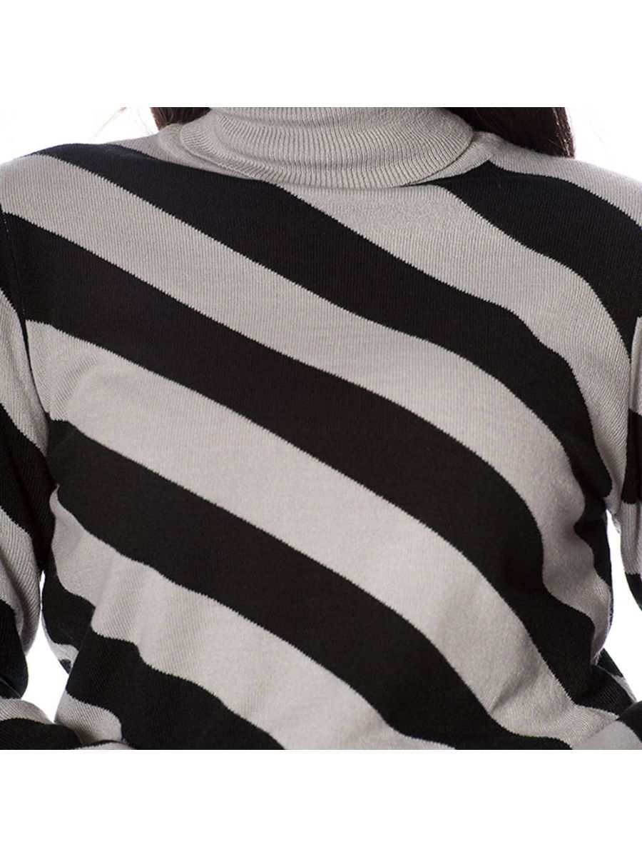 Banned Retro 80s Diagonal Stripe Turtle Neck Knit Vintage Top Grey