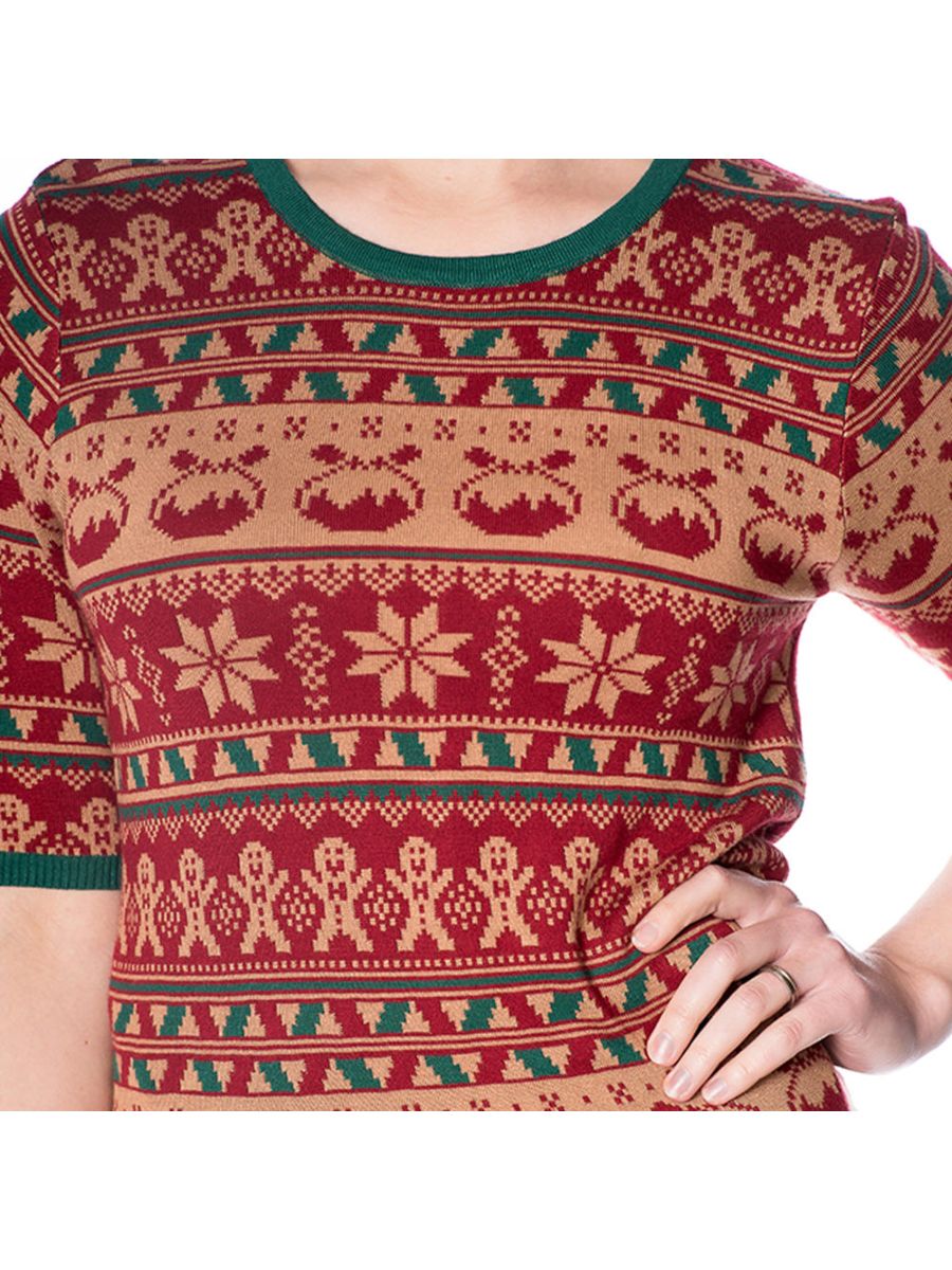 Banned Retro 1950's Christmas Pud Jacquard Vintage Ruby Jumper Brown