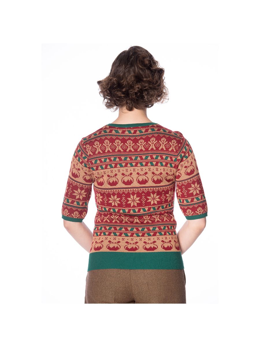 Banned Retro 1950's Christmas Pud Jacquard Vintage Ruby Jumper Brown