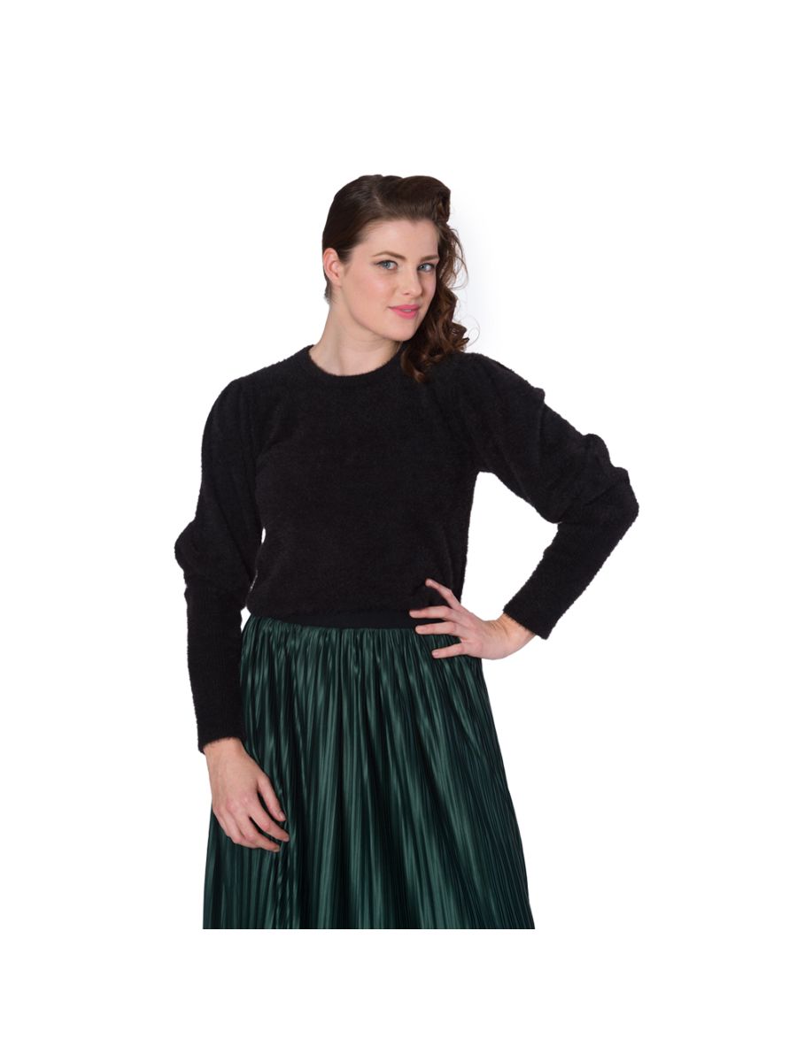Banned Retro 1950's Luxury Soft Puff Sleeve Long Sleeve Vintage Jumper Black