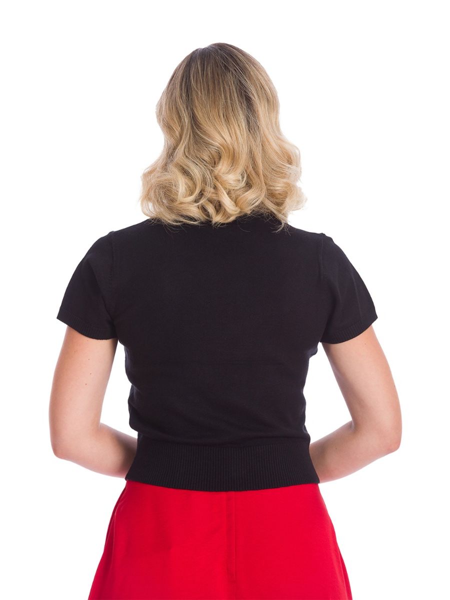 Banned Retro 1950's Cherry Berry Embroidery Knit Vintage Top Black
