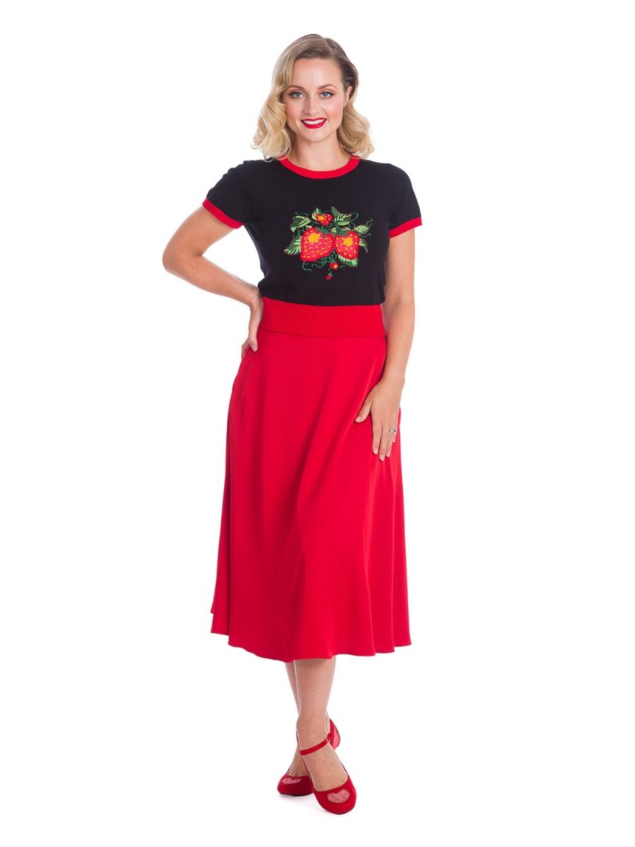 Banned Retro 1950's Strawberry Fields Knit Vintage Top Black 
