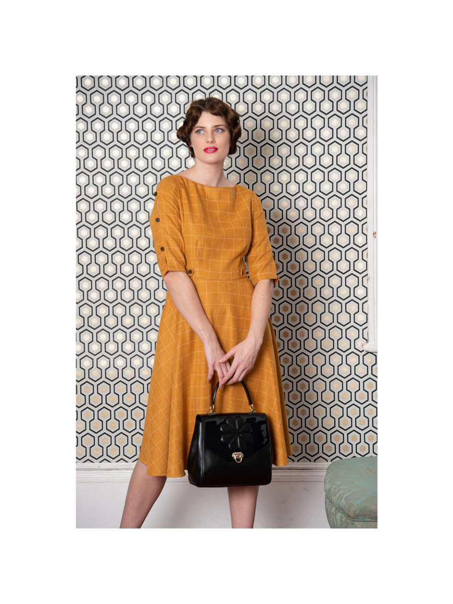 LET'S LIBRARY CHEEKY CHECK FIT AND FLARE DRESS