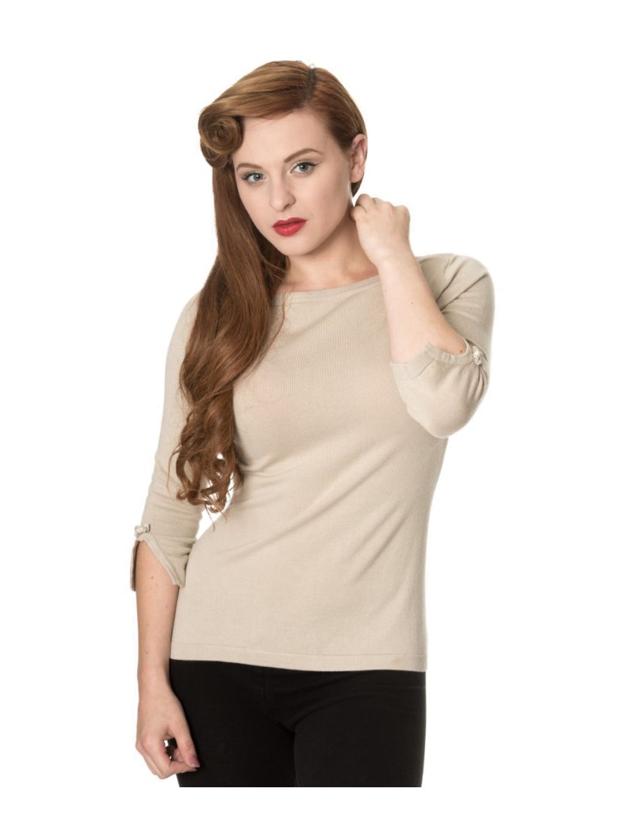 Banned Retro Addicted Knit Vintage Dorothy Top Beige