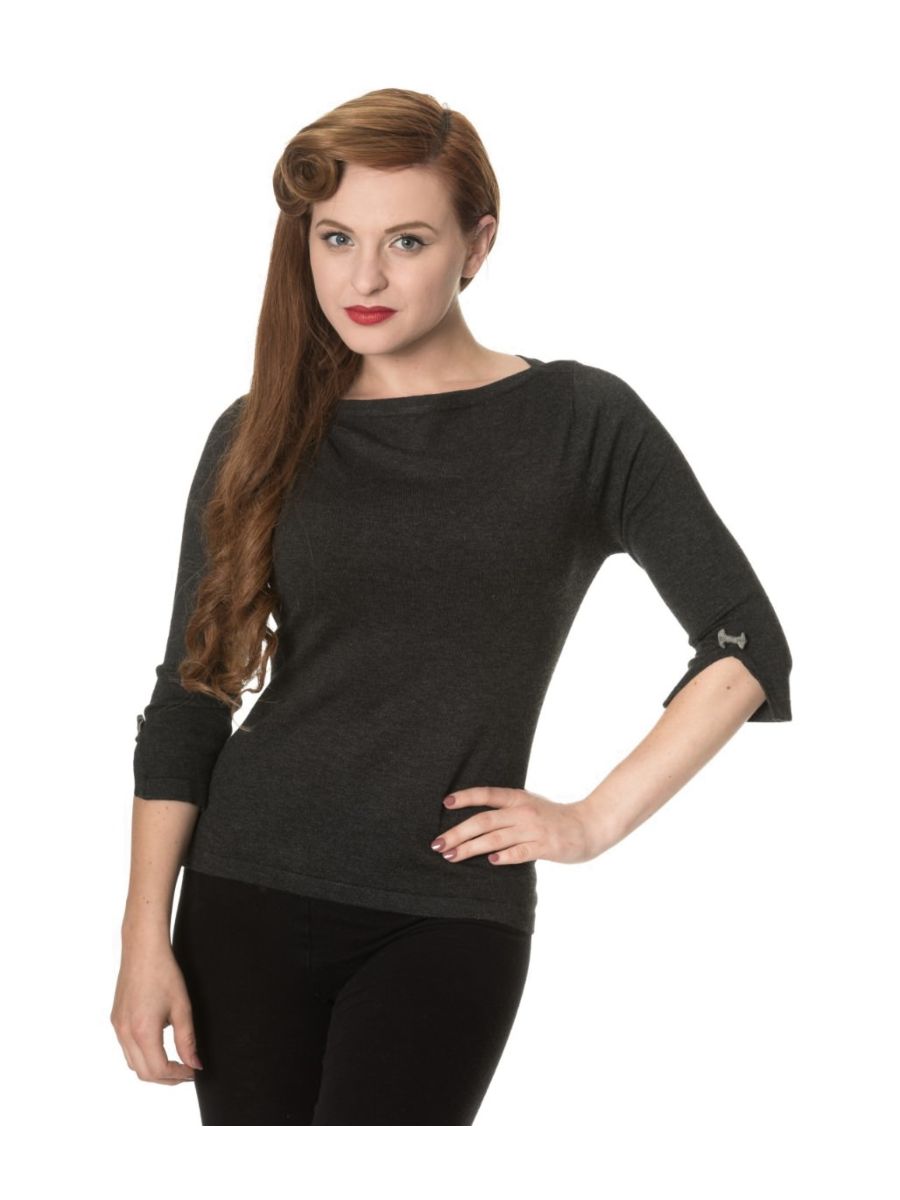 Banned Retro Addicted Knit Vintage Dorothy Top Charcoal Grey