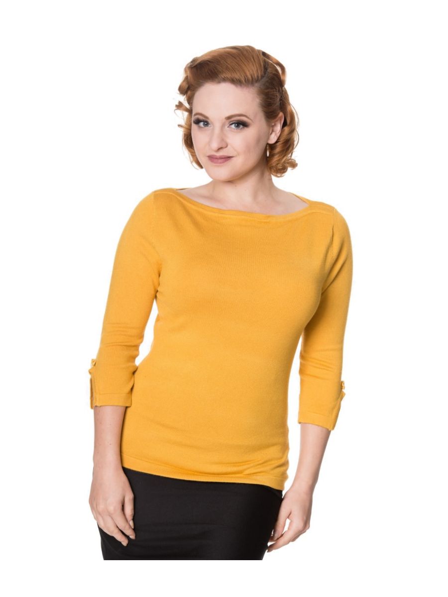 Banned Retro Addicted Knit Vintage Dorothy Top Mustard Yellow