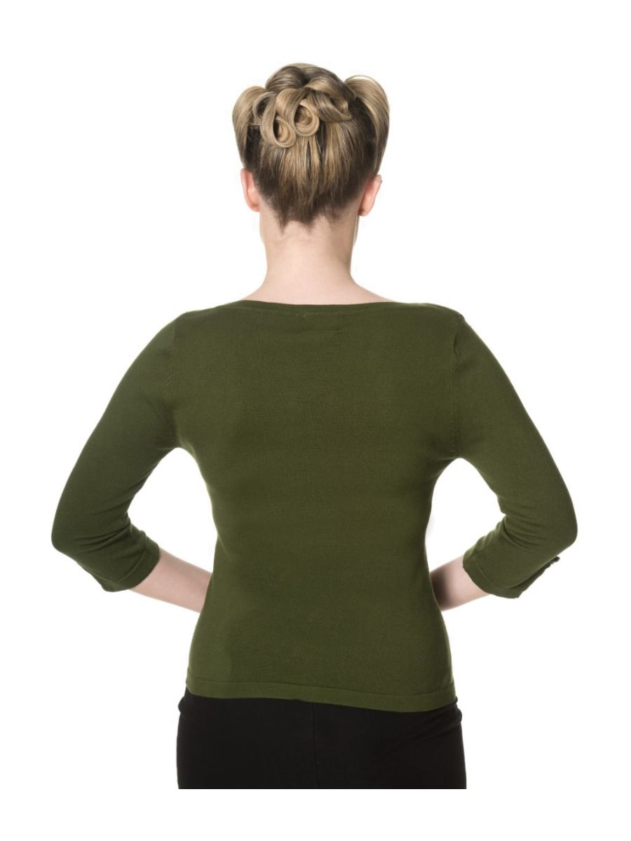 Banned Retro Addicted Knit Vintage Dorothy Top Olive Green