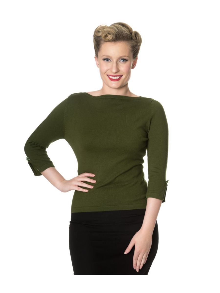 Banned Retro Addicted Knit Vintage Dorothy Top Olive Green