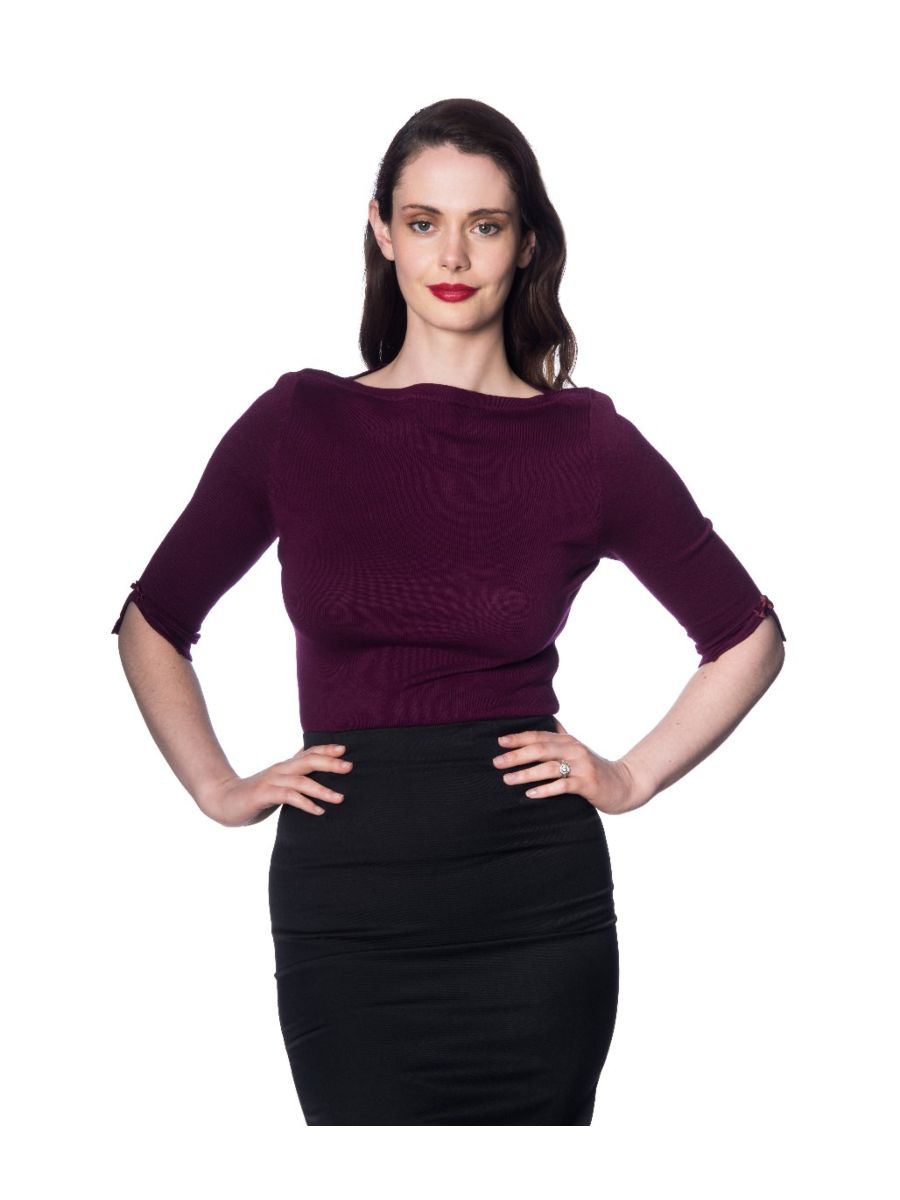 Banned Retro Addicted Knit Vintage Dorothy Top Aubergine Eggplant
