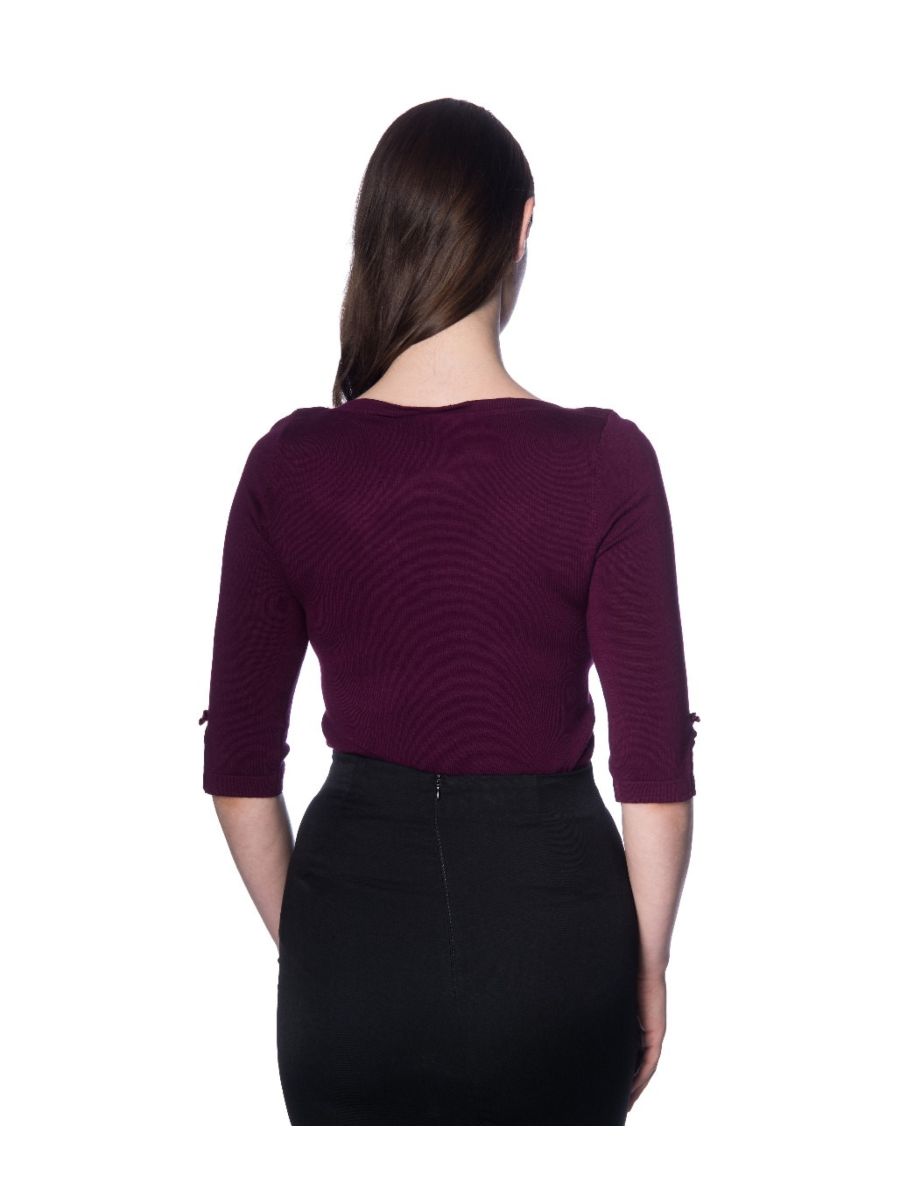 Banned Retro Addicted Knit Vintage Dorothy Top Aubergine Eggplant