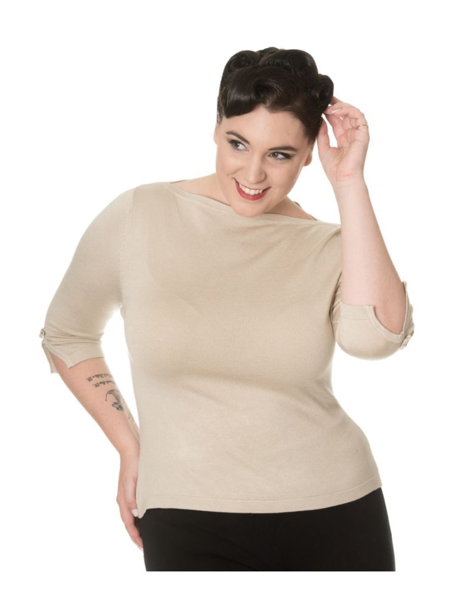 Banned Retro Addicted Knit Vintage Dorothy Top Beige