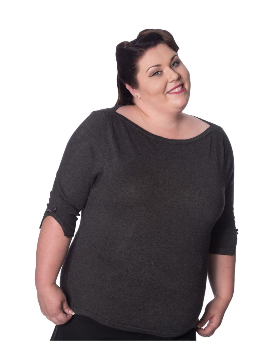 Banned Retro Addicted Knit Vintage Dorothy Top Charcoal Grey