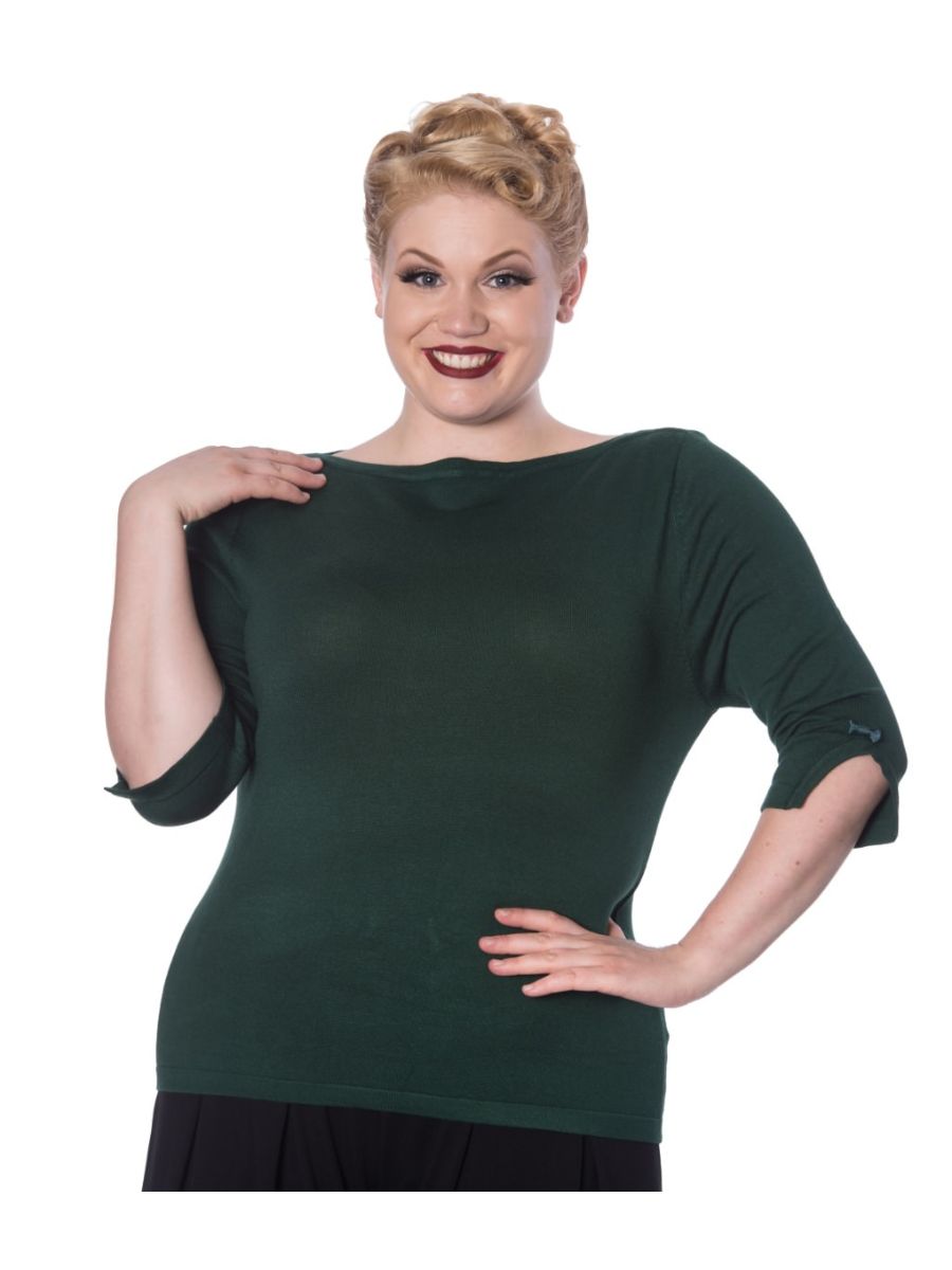 Banned Retro Addicted Knit Vintage Dorothy Top Forest Green