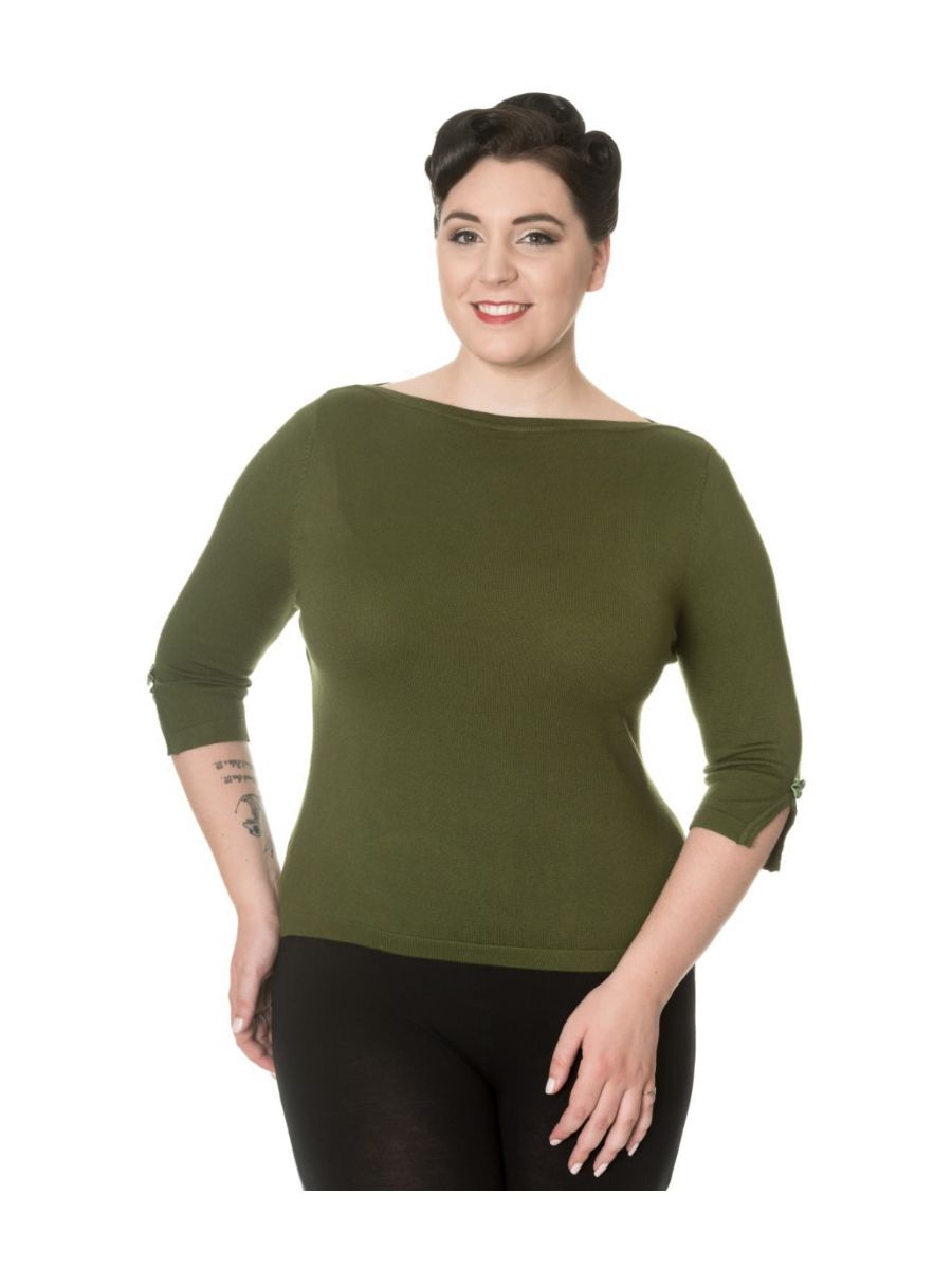 Banned Retro Addicted Knit Vintage Dorothy Top Olive Green
