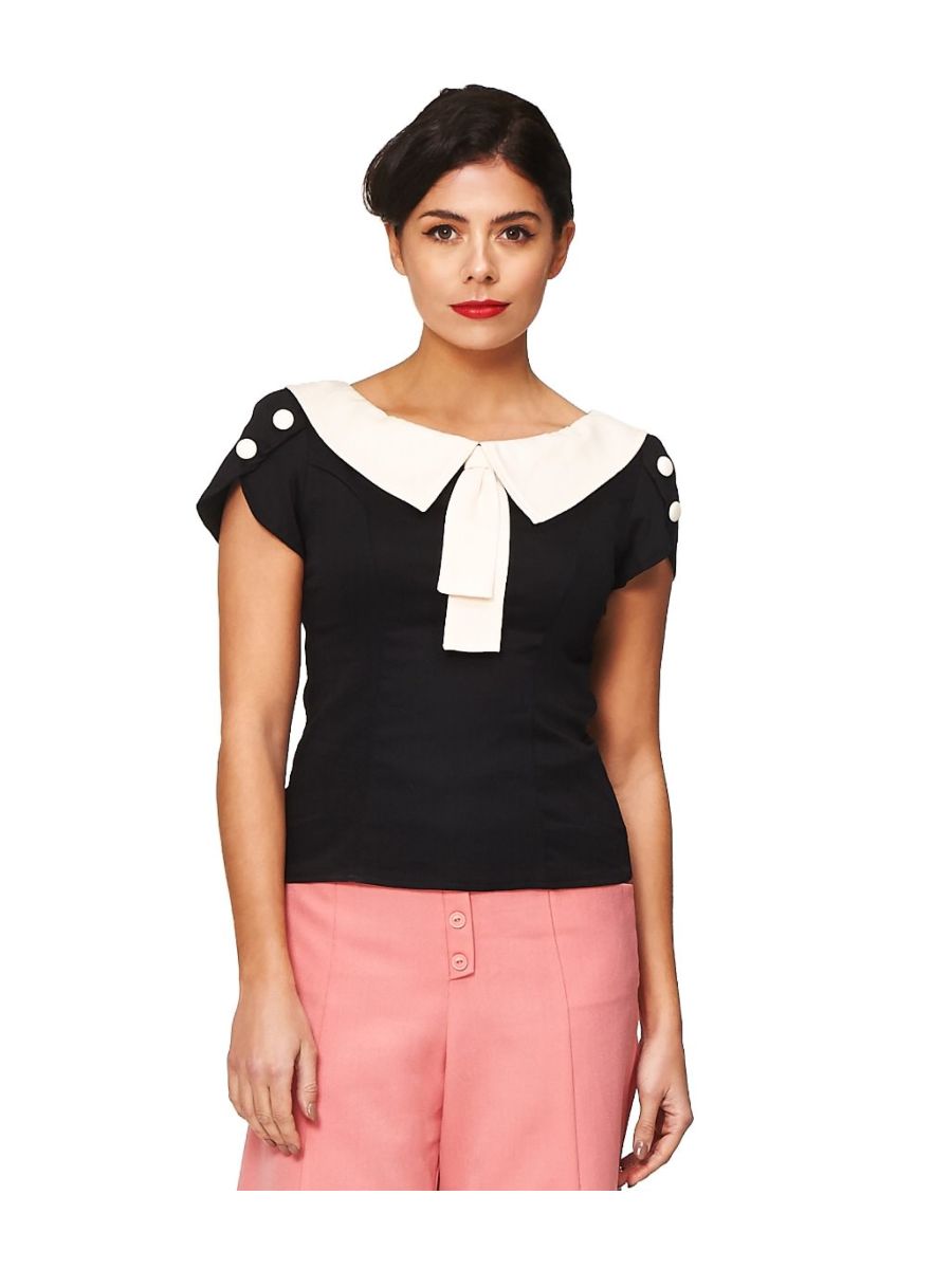 Banned Retro 1940's Retro Style Blouse Black White