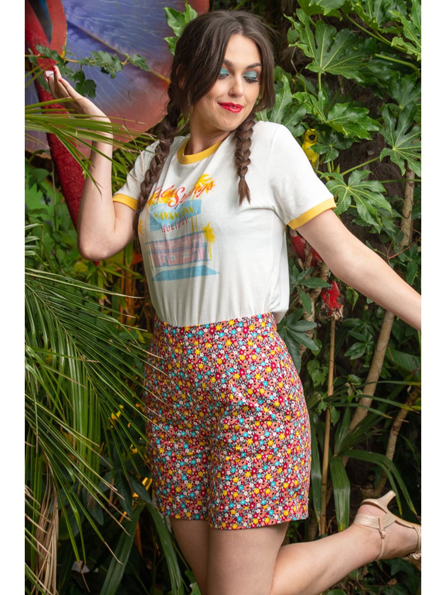 Banned Retro 70's Palm Springs Didi Crew Neck Vintage T-Shirt Cream