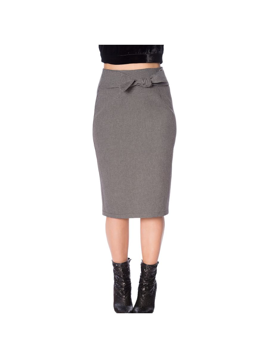 BETTY CHECK TIE FRONT PENCIL SKIRT