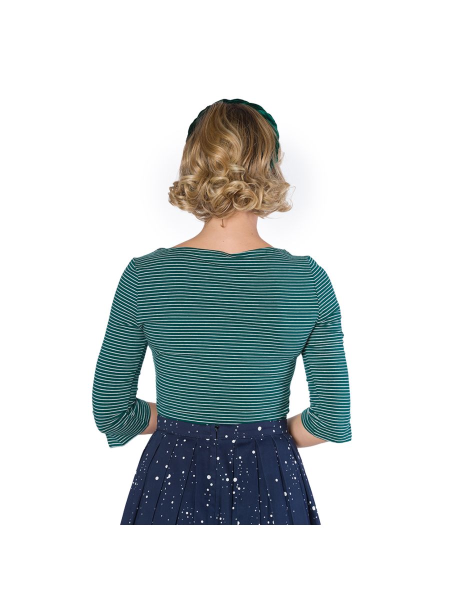 Banned Retro 1950's Simply Stripe Nautical Boat Neck Vintage Dorothy Top Green