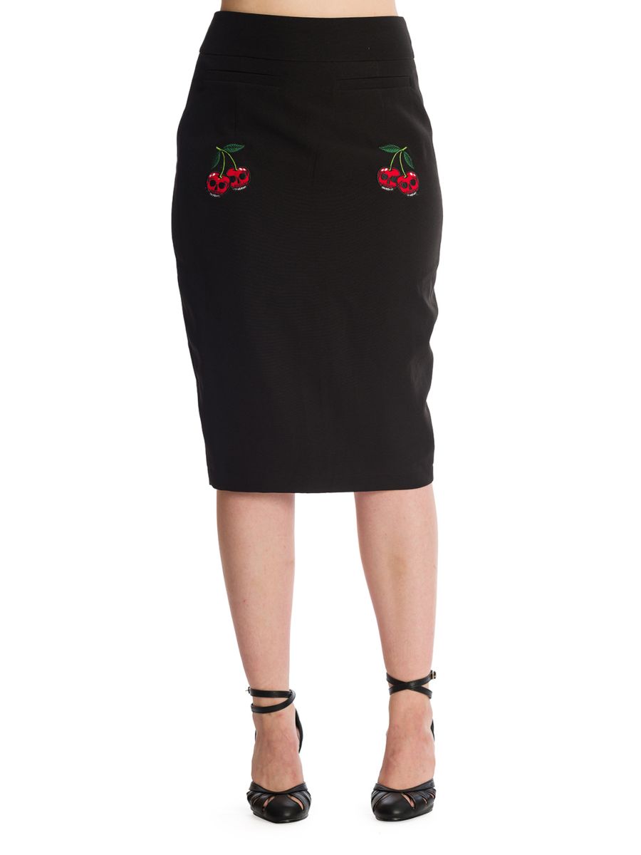 Banned Retro Cherry Jane Rockabilly Pencil Skirt Black