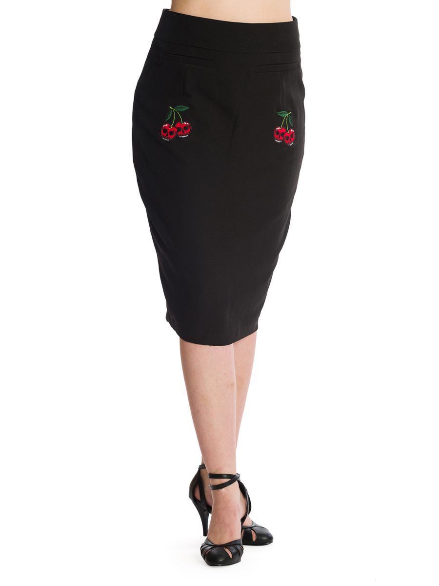 Banned Retro Cherry Jane Rockabilly Pencil Skirt Black