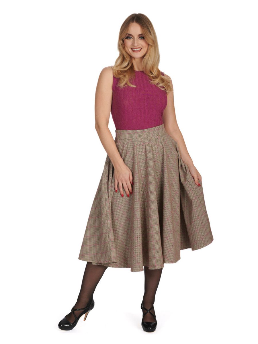 PINK CHECK PLEASE SWING SKIRT
