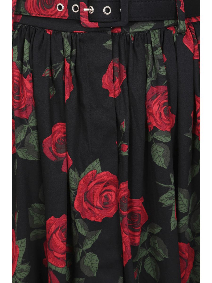 Banned Millie Rose Garden Circle Skirt - Retro Style Floral Swing Skirt with Belt-Black
