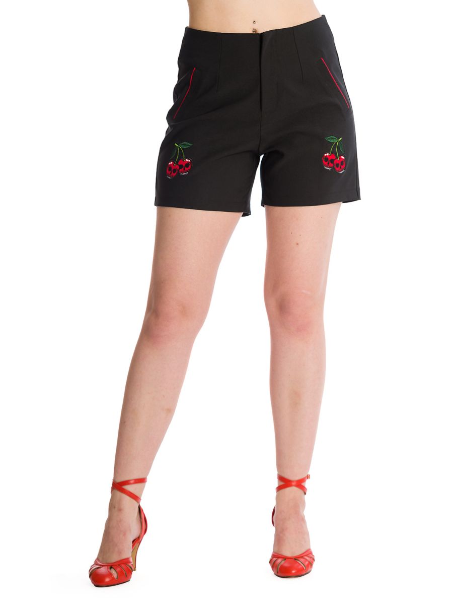 Banned RetroCherry Pie Black Rockabilly Shorts