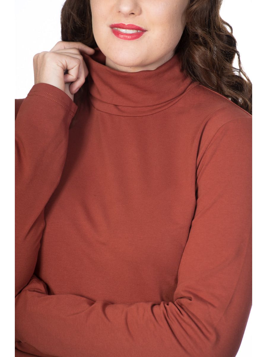 Banned Retro Jersey Turtle Neck Long Sleeve Vintage Top Brick Red