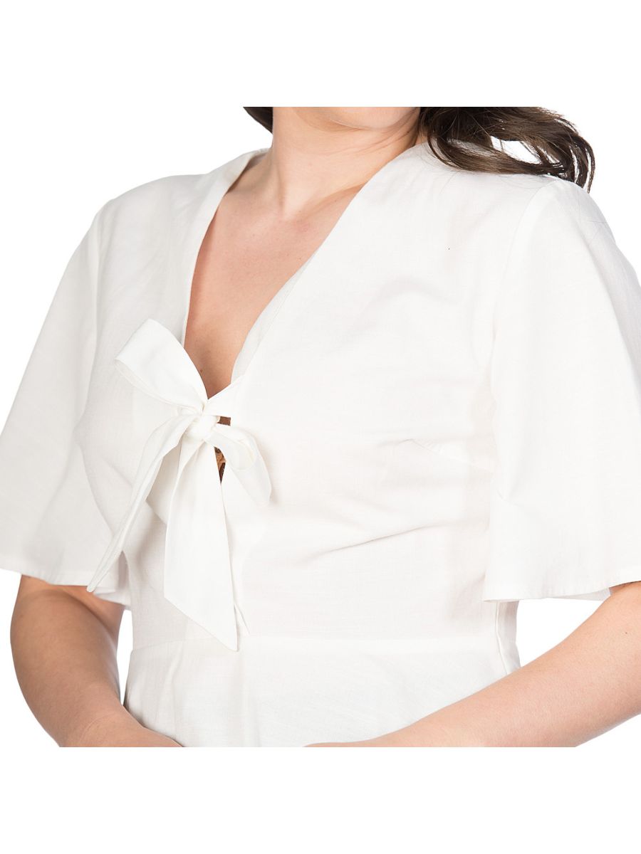 Banned Retro Becky Flare Sleeve Peplum Tie Up Vintage Top Cream