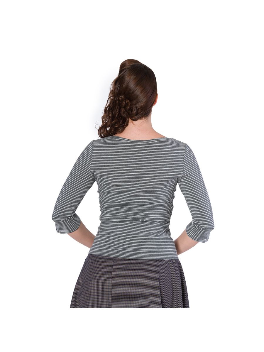 Banned Retro 1950's Simply Stripe Nautical Boat Neck Vintage Dorothy Top Grey