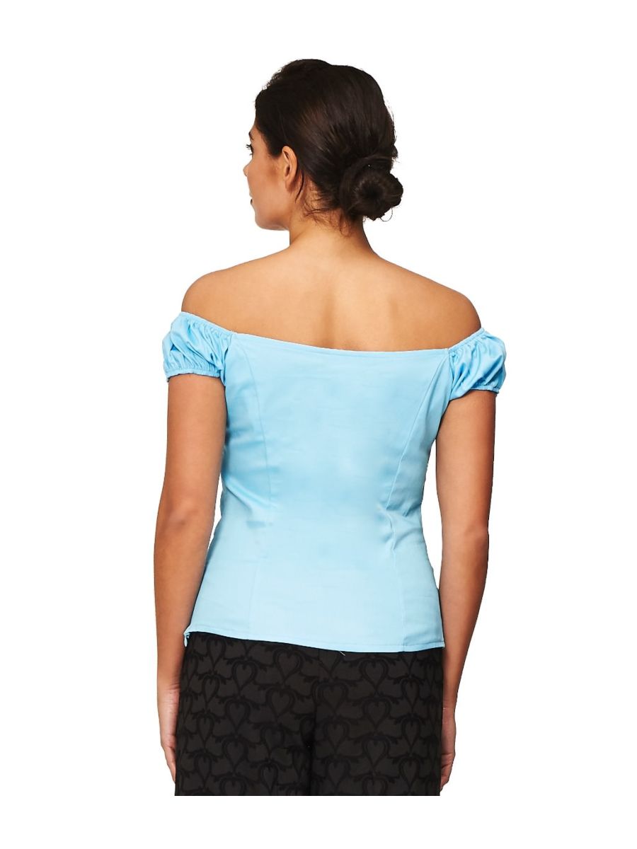 Banned Retro Winnie Off Shoulder Vintage Top Baby Blue