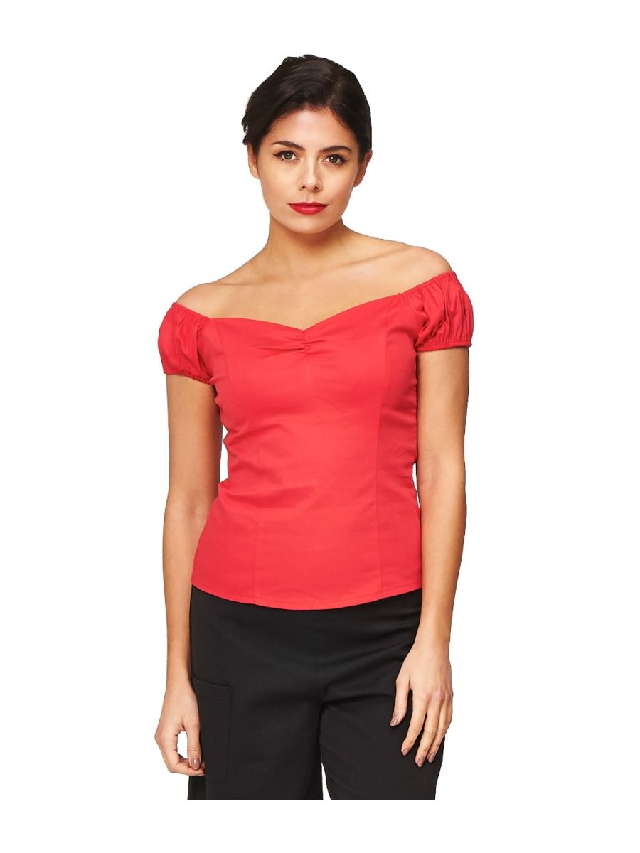 Banned Retro Winnie Off Shoulder Vintage Top Red