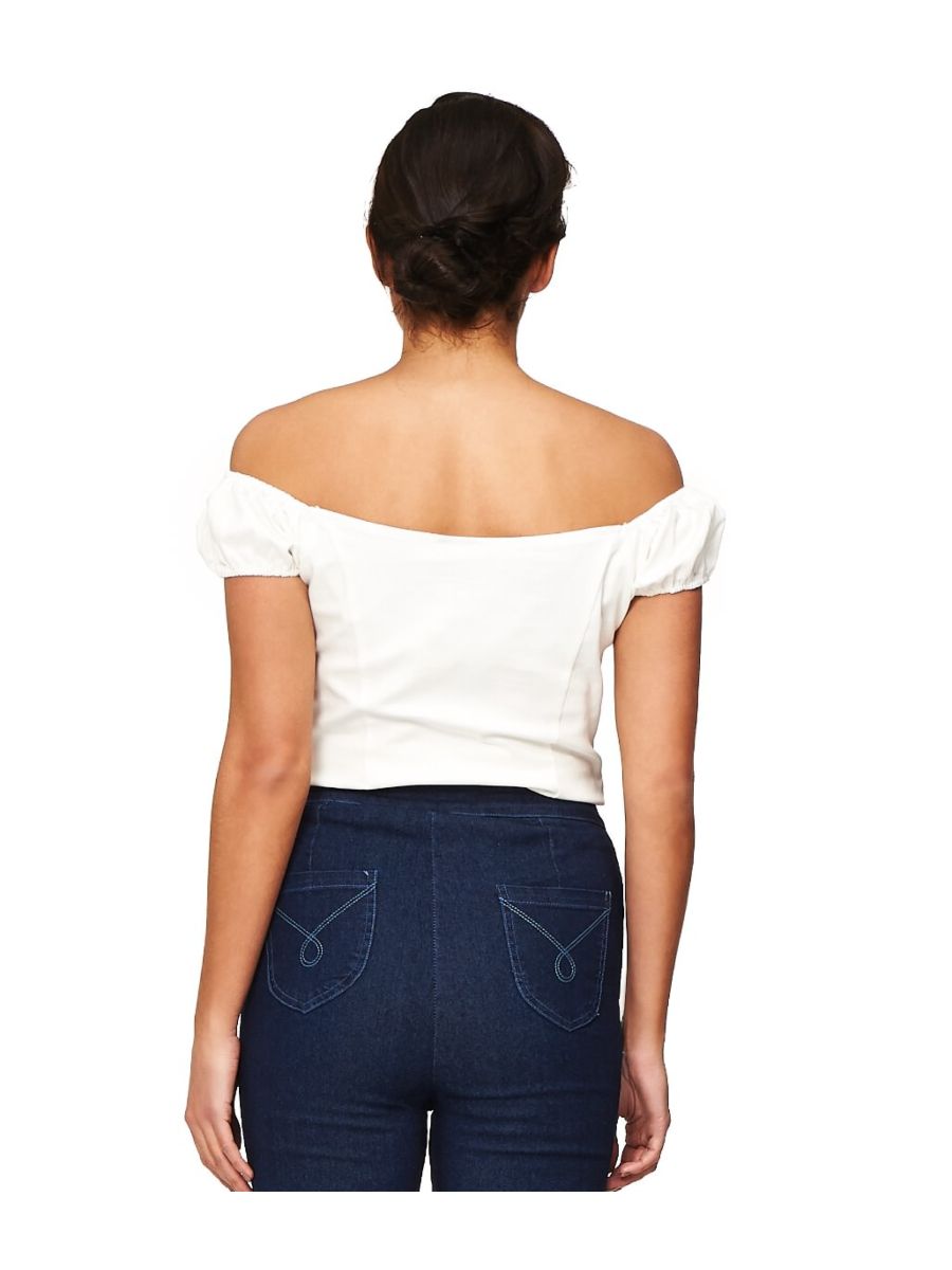 Banned Retro Winnie Off Shoulder Vintage Top Off White