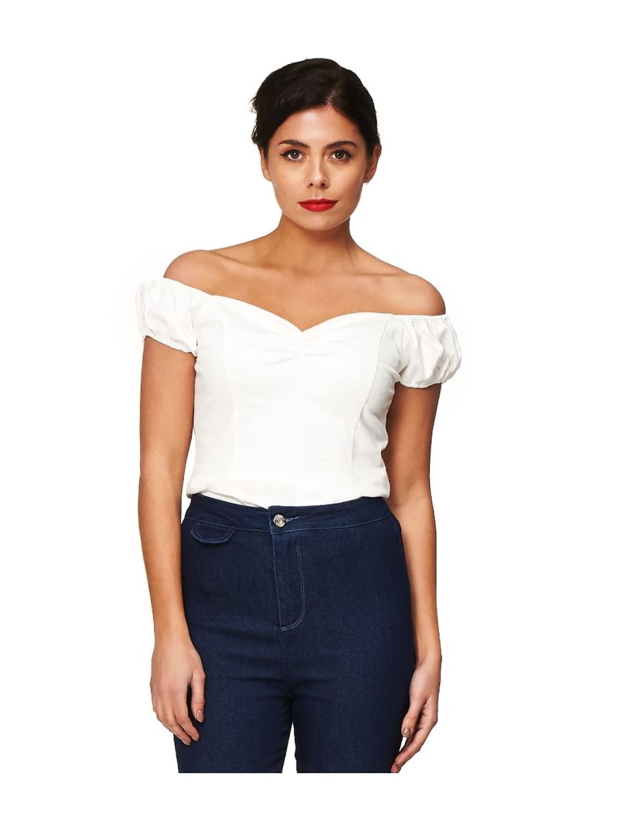 Banned Retro Winnie Off Shoulder Vintage Top Off White