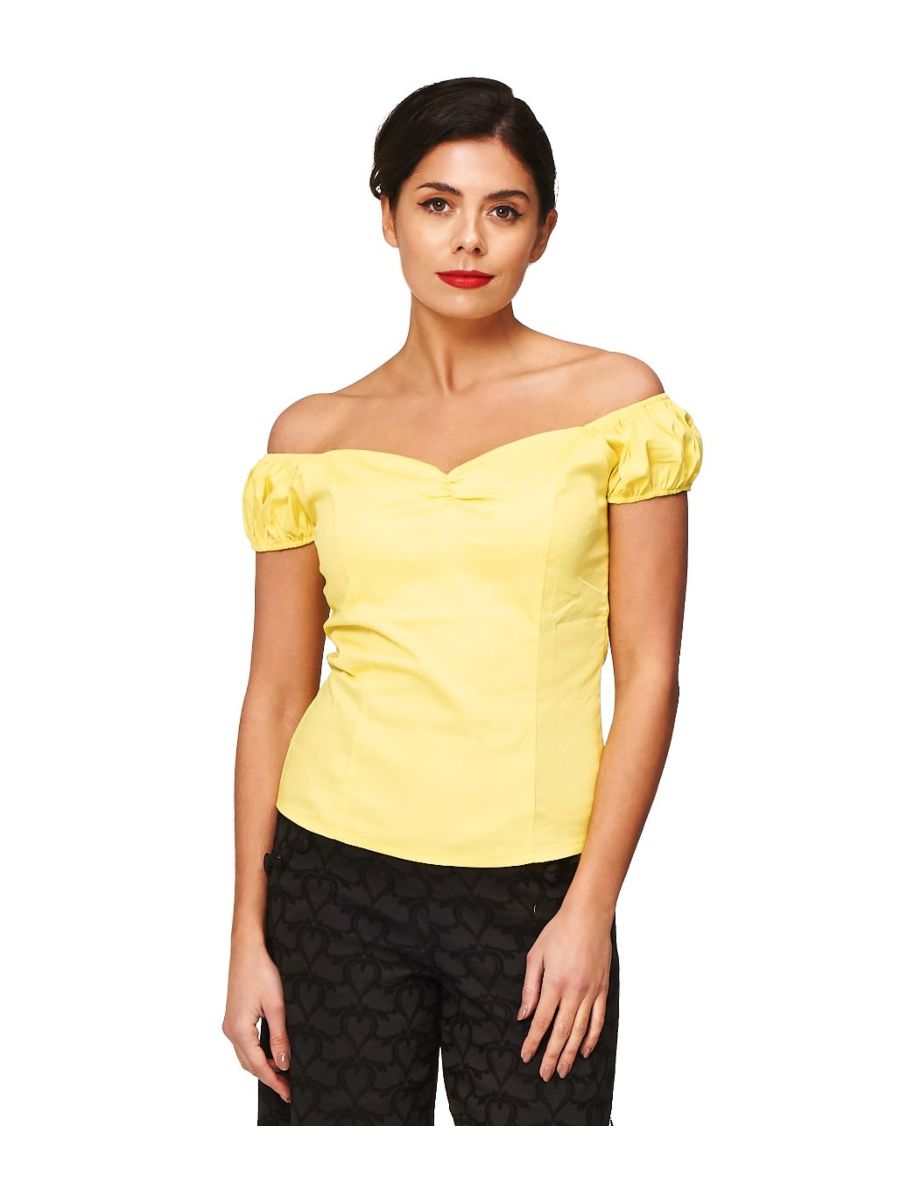 Banned Retro Winnie Off Shoulder Vintage Top Yellow