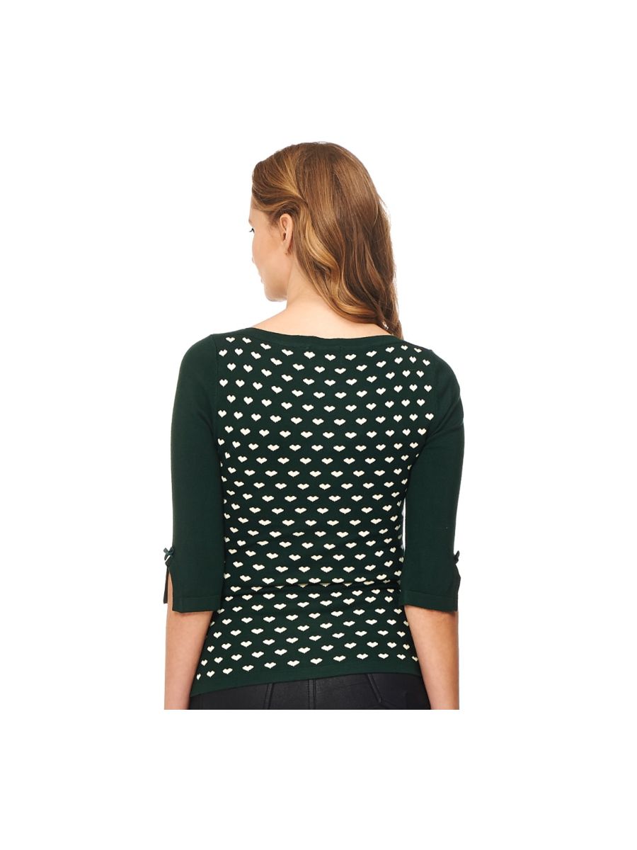 Banned Retro Charming Heart Vintage Boat Neck Knit Top Forest Green