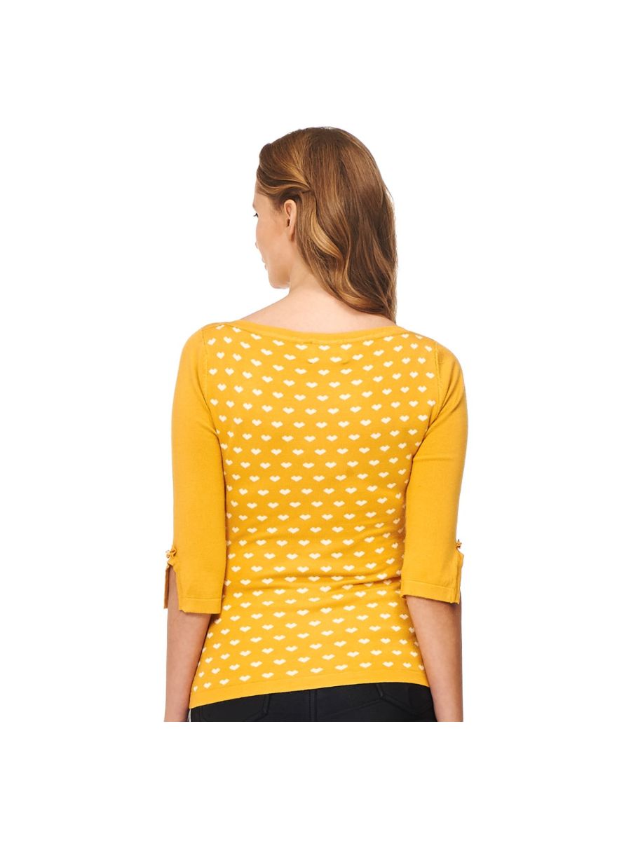 Banned Retro Charming Heart Vintage Boat Neck Knit Top Mustard Yellow