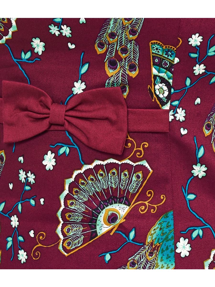 Banned Retro 1950's Frankie Peacock Floral Top Bordeaux