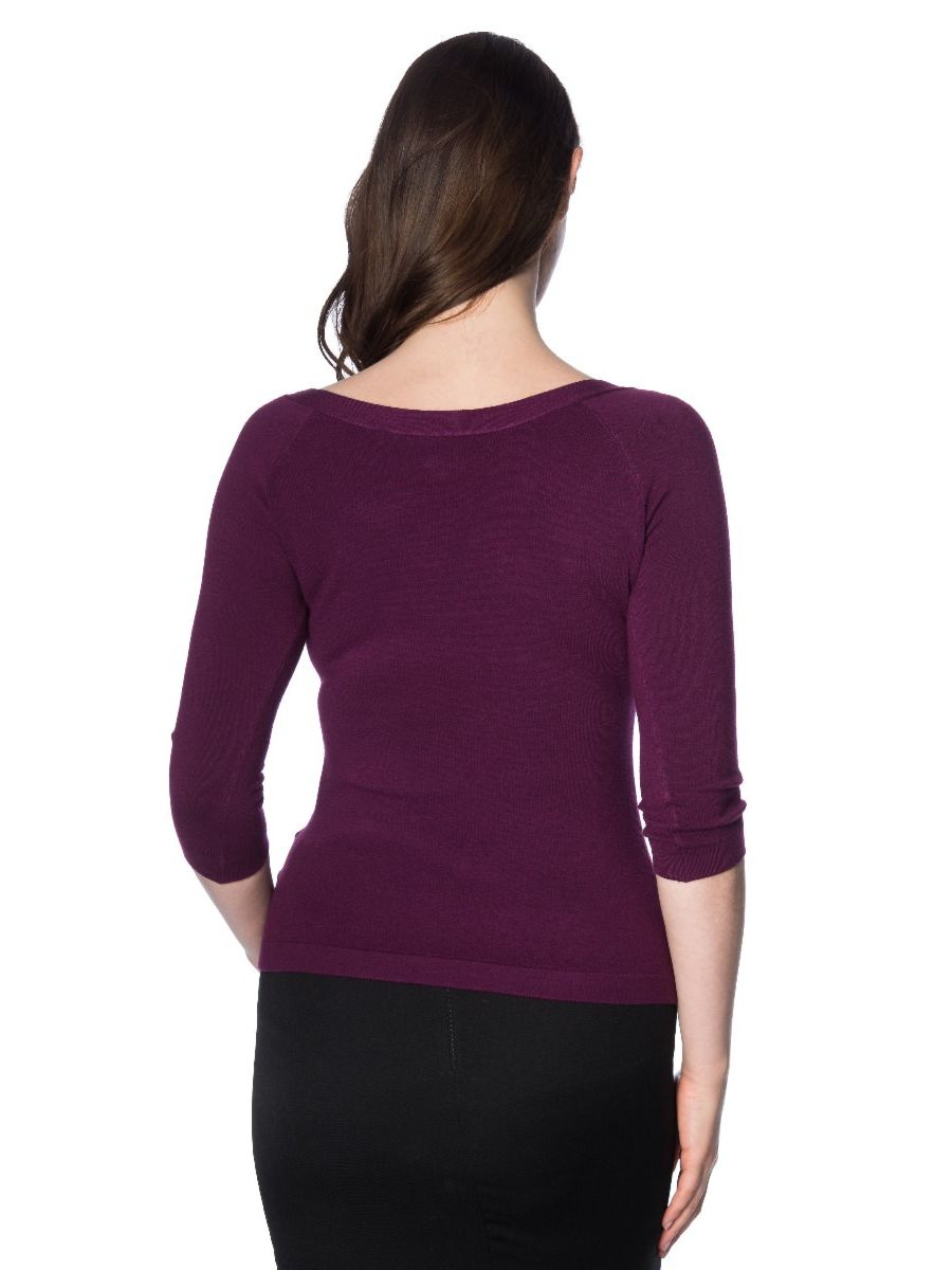 Banned Retro Pretty Illusion Vintage Knit Top Aubergine Eggplant