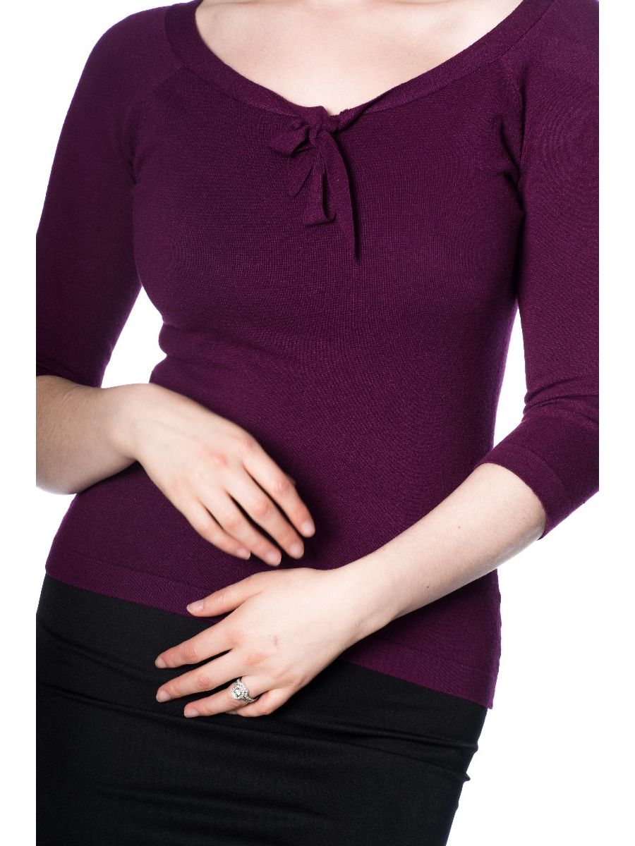 Banned Retro Pretty Illusion Vintage Knit Top Aubergine Eggplant