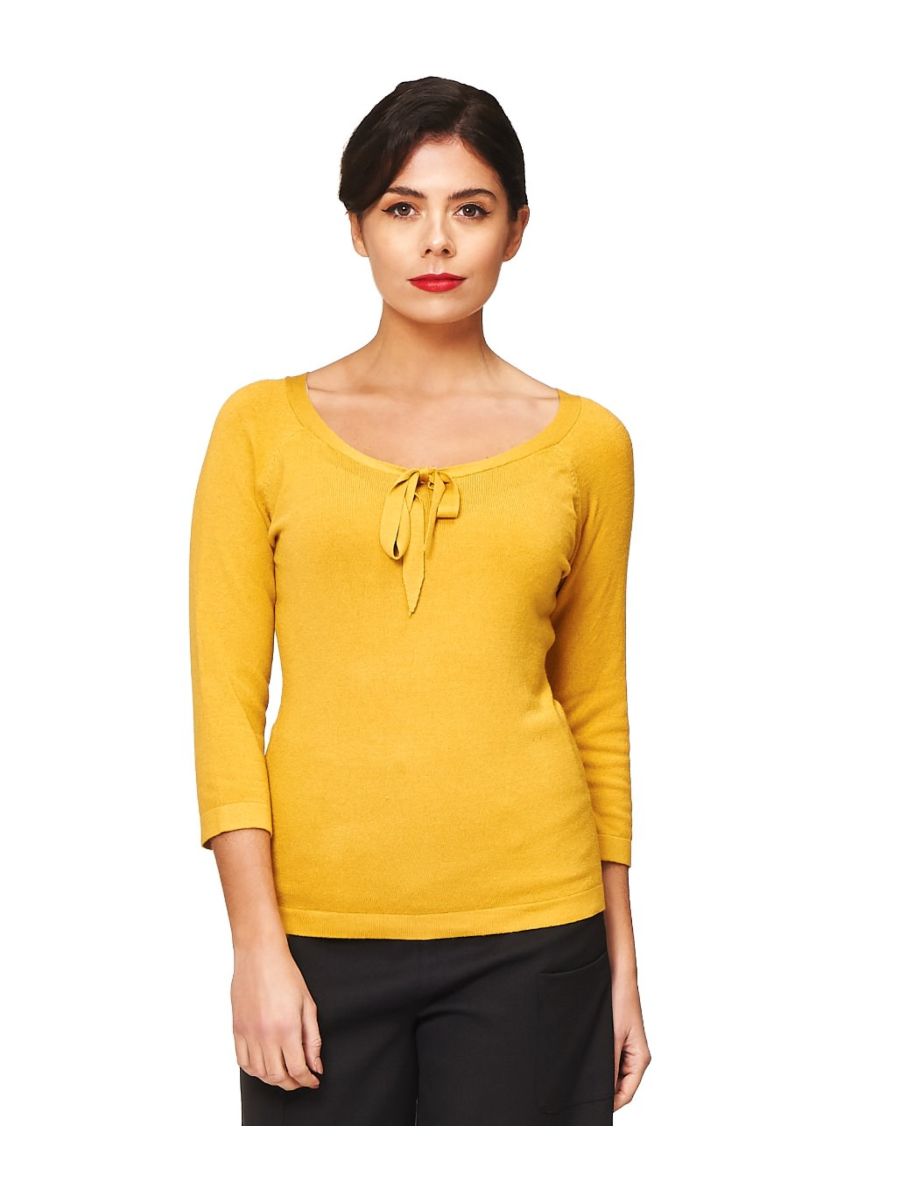 Banned Retro Pretty Illusion Vintage Knit Top Mustard