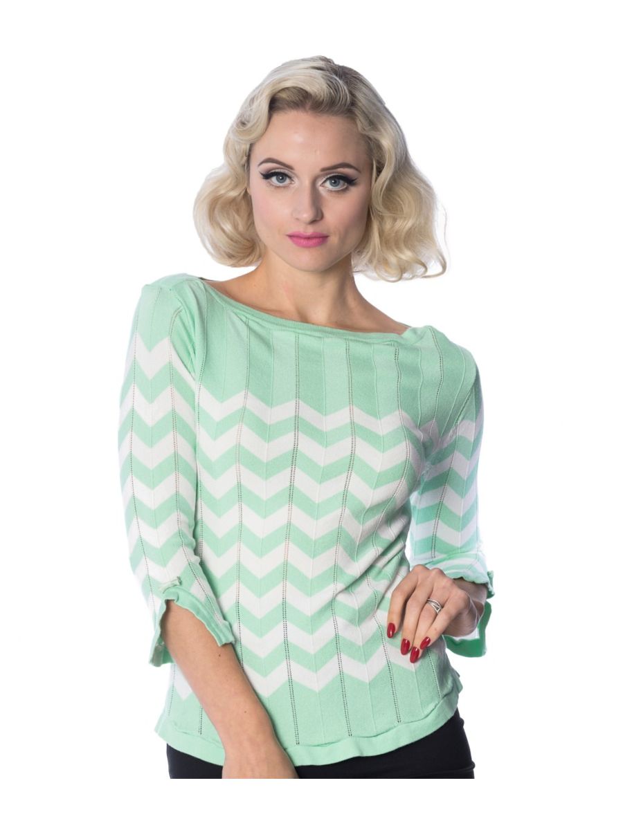 Banned Retro 70's Vanilla Zig Zag Vintage Dorothy Knit Top Mint