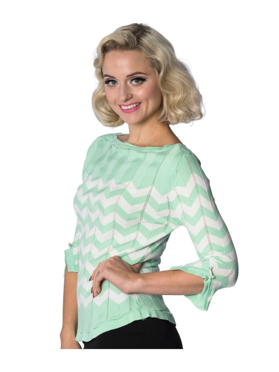 Banned Retro 70's Vanilla Zig Zag Vintage Dorothy Knit Top Mint