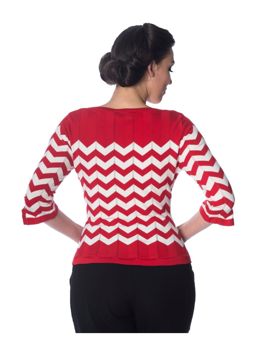Banned Retro 70's Vanilla Zig Zag Vintage Dorothy Knit Top Red
