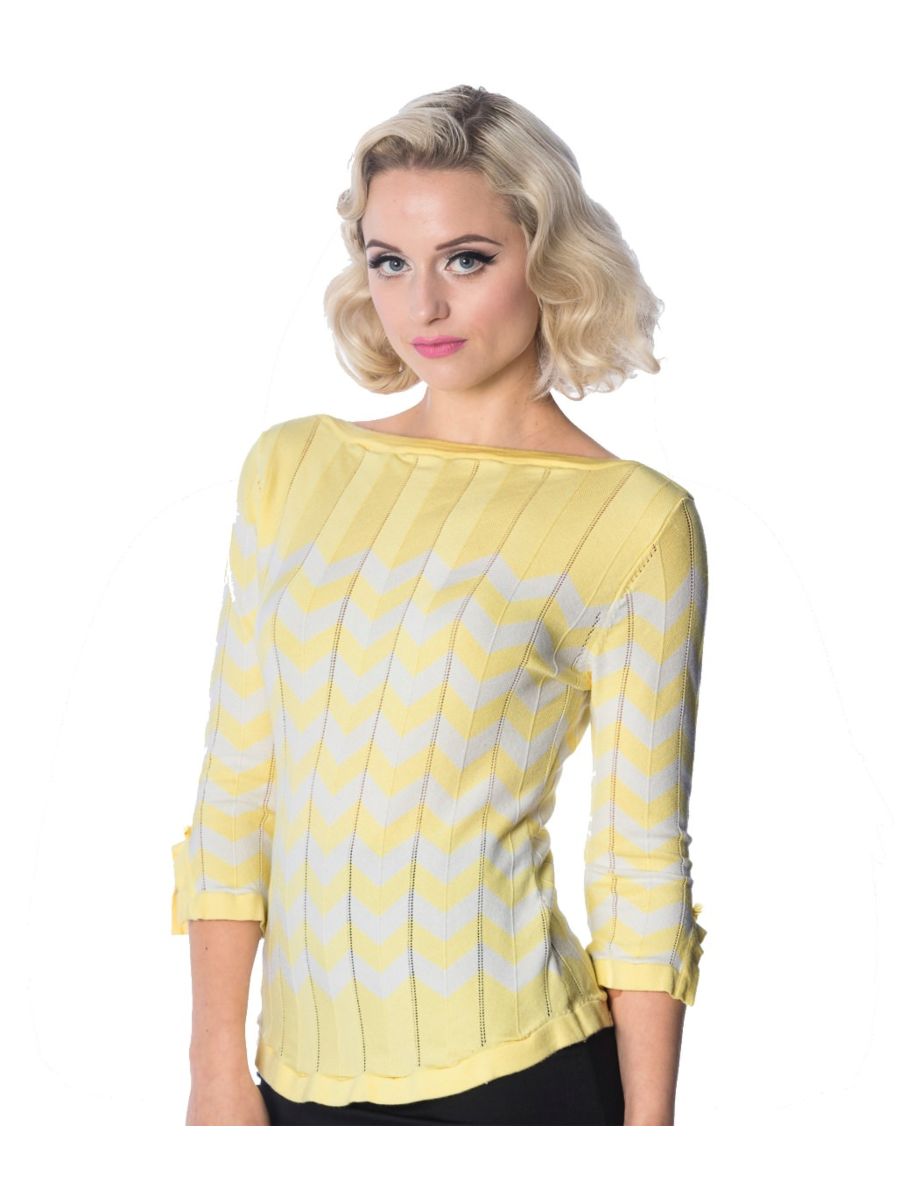 Banned Retro 70's Vanilla Zig Zag Vintage Dorothy Knit Top Yellow