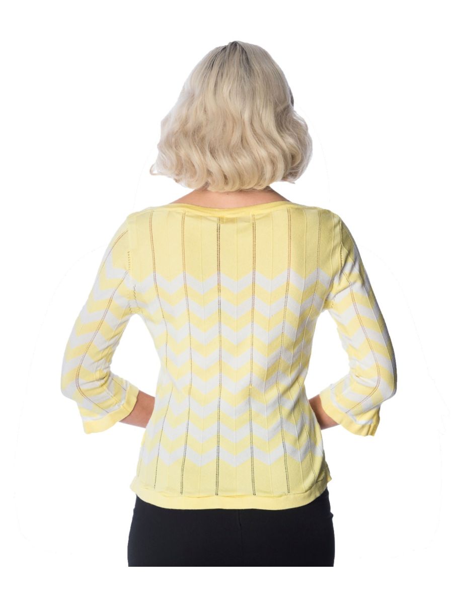 Banned Retro 70's Vanilla Zig Zag Vintage Dorothy Knit Top Yellow